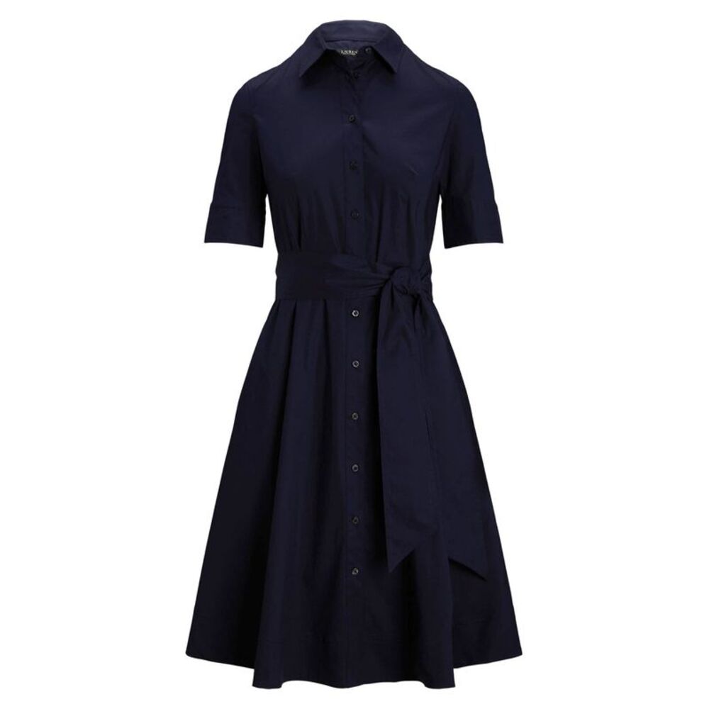 Lauren Ralph Lauren Womens Belted Cotton-Blend Shirt Dress 10 Lauren Navy - NWT
